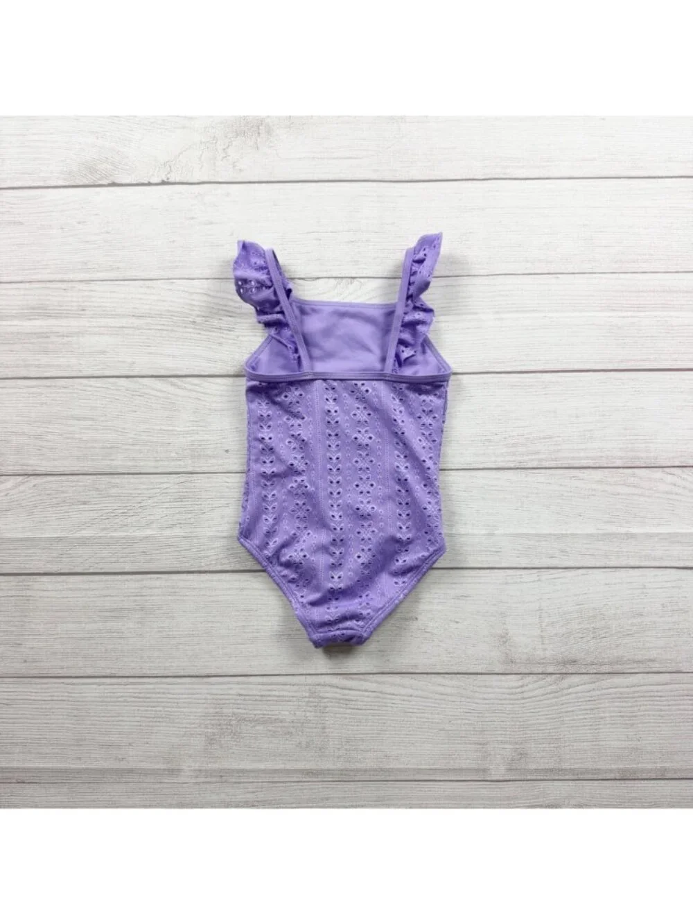 Wonder Nation Girls Purple Eyelet Ruffle One Piece Swimsuit Stylish XS 4-5